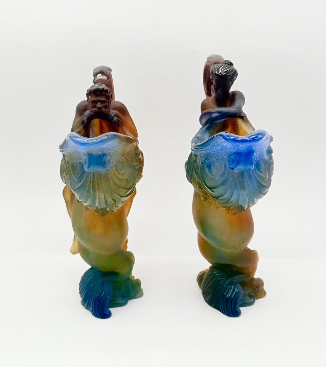 Pare Of Daum Glass Ewers Pate De Verre,mythology Decor -photo-3