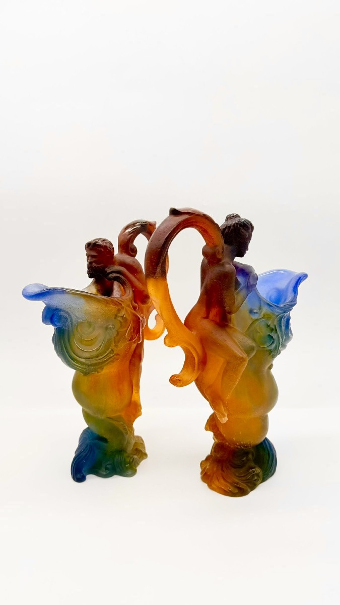 Pare Of Daum Glass Ewers Pate De Verre,mythology Decor -photo-1
