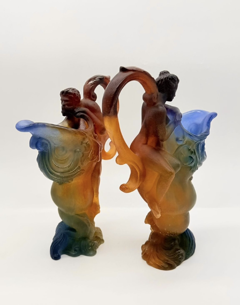 Pare Of Daum Glass Ewers Pate De Verre,mythology Decor -photo-8