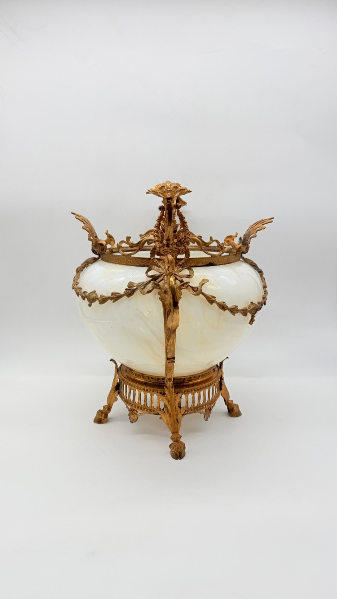 Jardinières françaises en verre Opaline et bronze doré, très grandes et inhabitue,XIXeme-photo-3