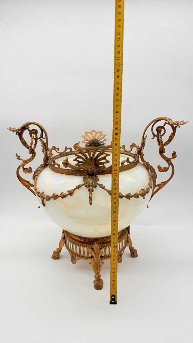 Jardinières françaises en verre Opaline et bronze doré, très grandes et inhabitue,XIXeme-photo-1