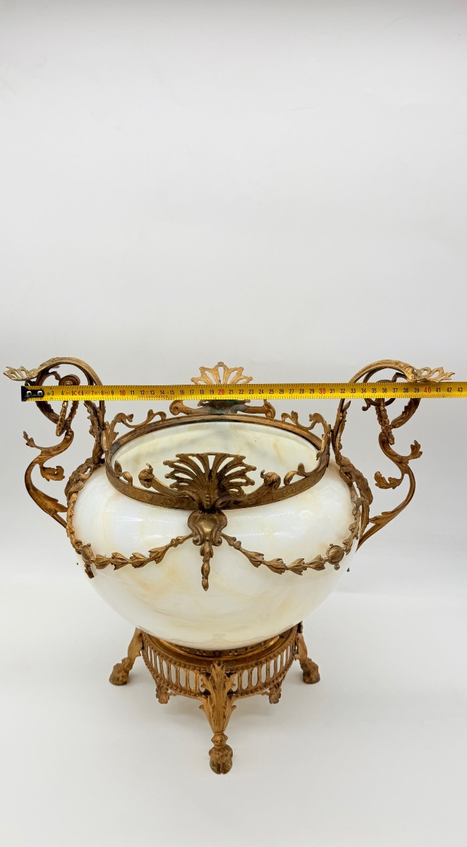 Jardinières françaises en verre Opaline et bronze doré, très grandes et inhabitue,XIXeme-photo-3