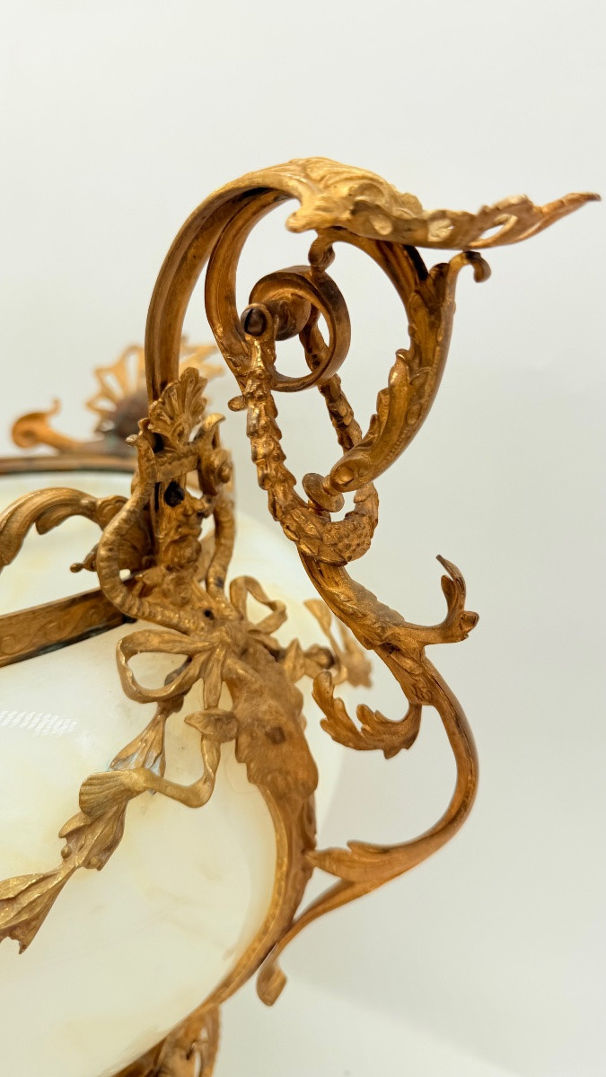 Jardinières françaises en verre Opaline et bronze doré, très grandes et inhabitue,XIXeme-photo-8