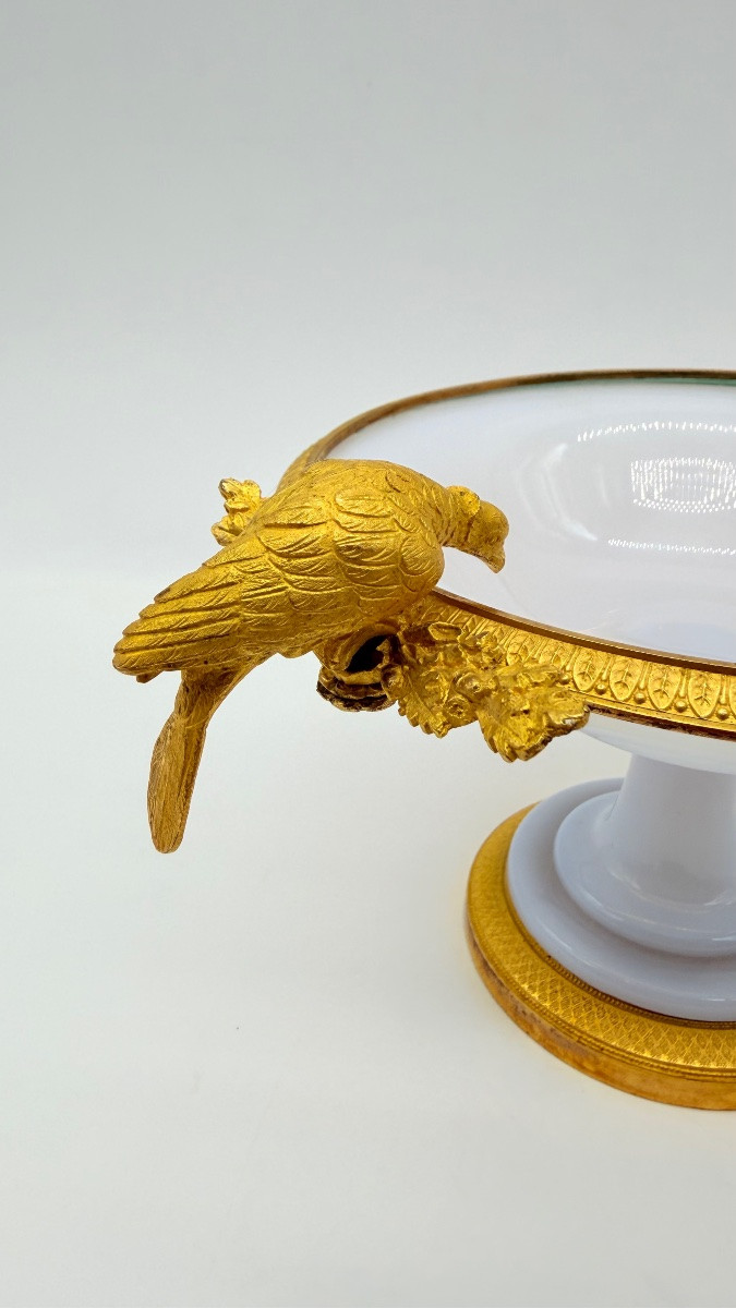 Coupe en cristal opaline bulle de savon du début du XIXe siècle, ornée de colombes-photo-4
