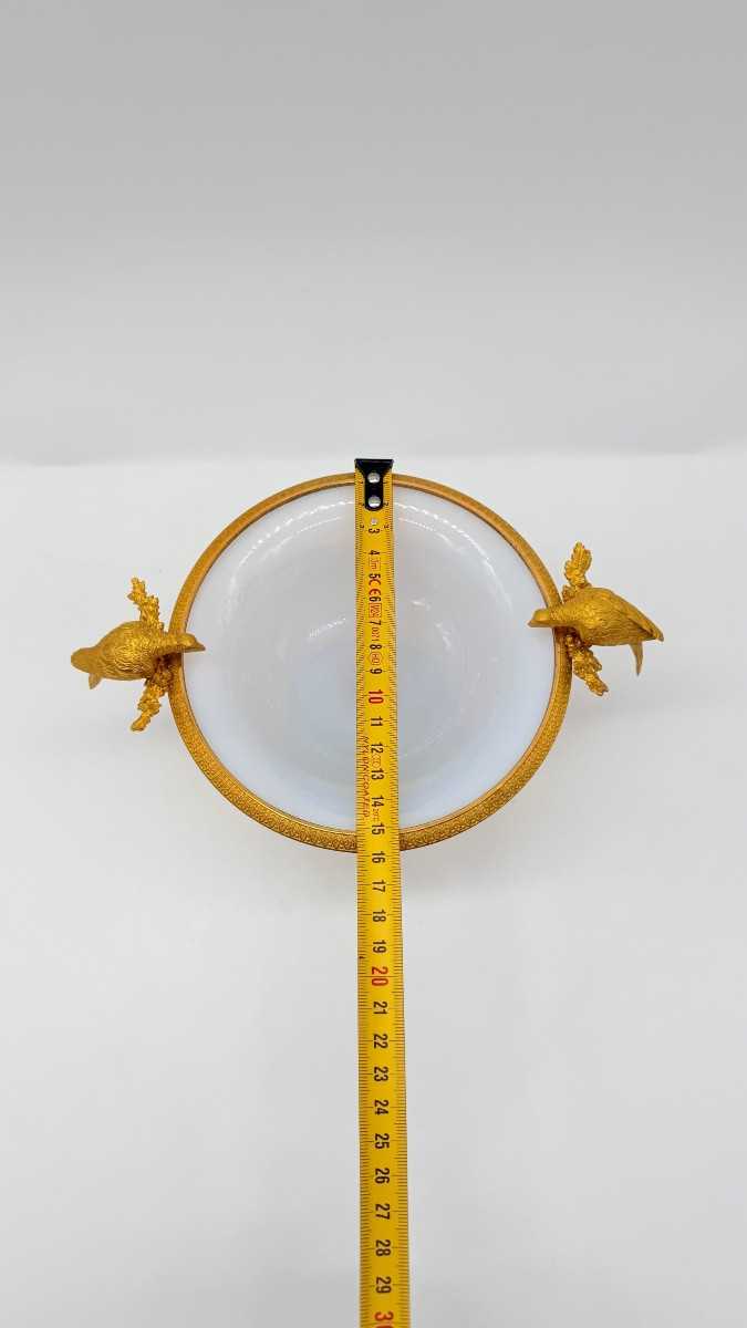 Coupe en cristal opaline bulle de savon du début du XIXe siècle, ornée de colombes-photo-4