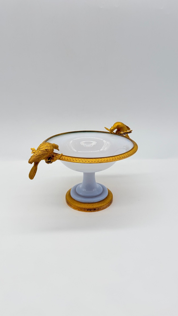 Coupe en cristal opaline bulle de savon du début du XIXe siècle, ornée de colombes-photo-6