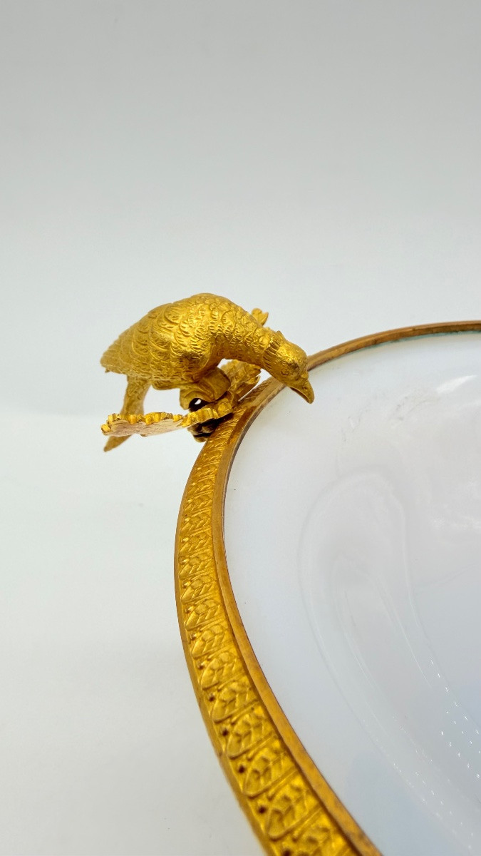 Coupe en cristal opaline bulle de savon du début du XIXe siècle, ornée de colombes-photo-7
