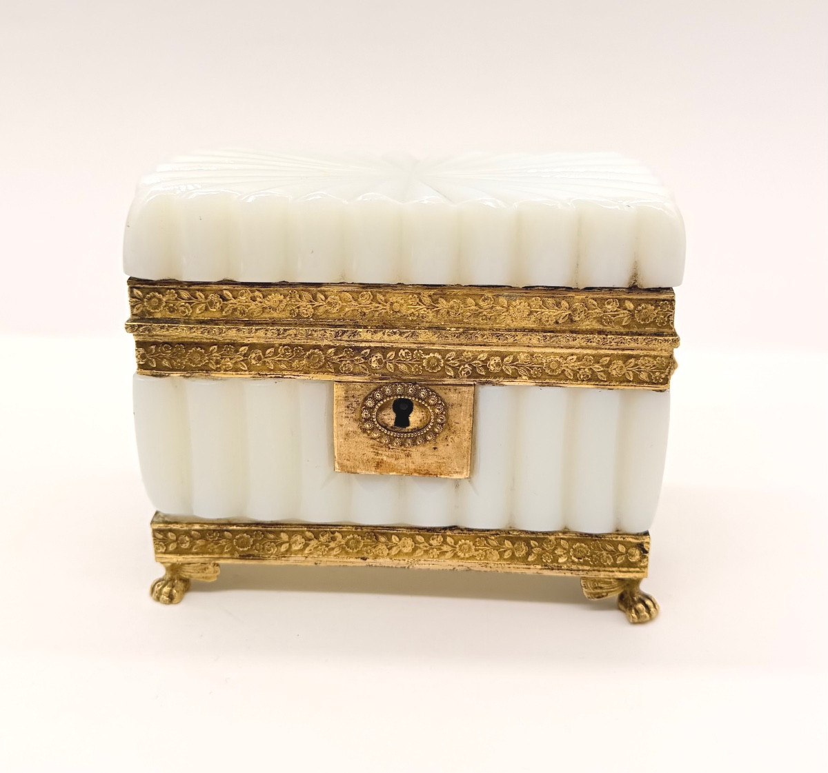 French Opaline Bulle De Savon Glass  Casket Gilt Bronze Mounted ,charlesx