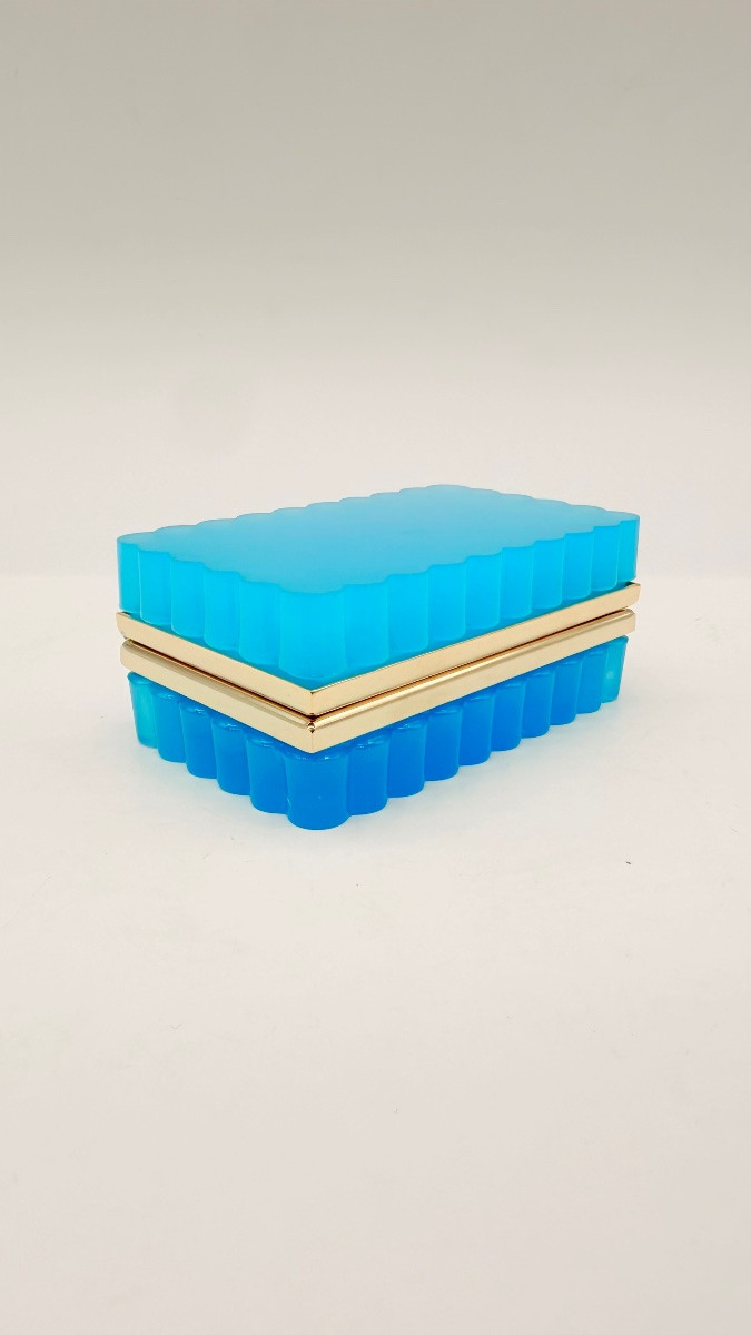 Boîte rectangulaire en verre opaline avec monture en bronze doré  -photo-7