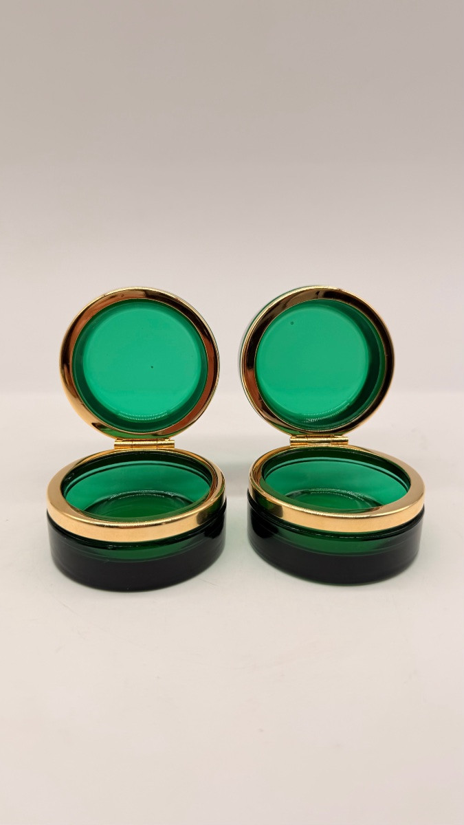 Paire de boîtes anciennes en verre de Bohême avec monture en bronze -photo-3