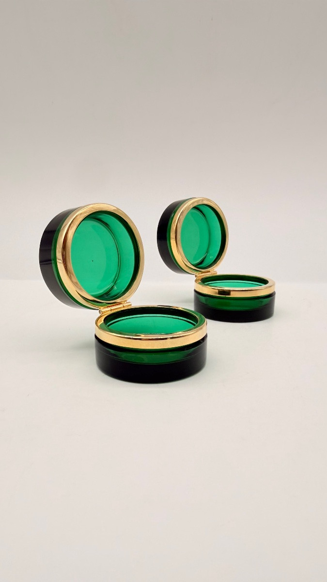 Paire de boîtes anciennes en verre de Bohême avec monture en bronze -photo-4