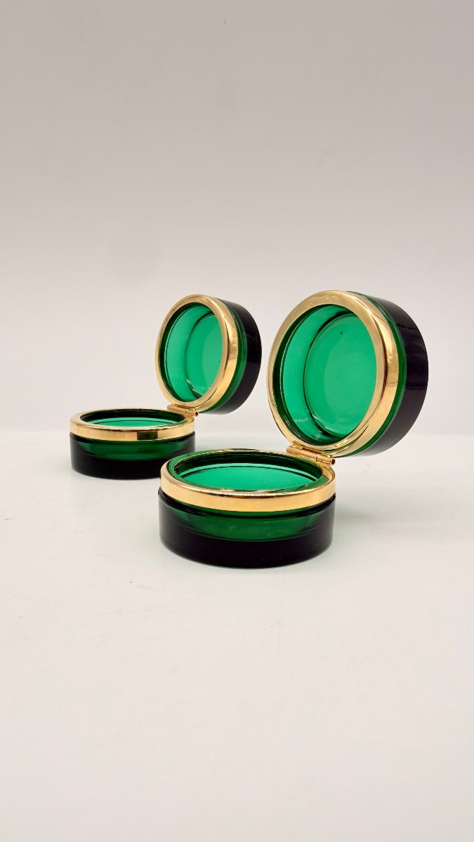 Paire de boîtes anciennes en verre de Bohême avec monture en bronze -photo-5