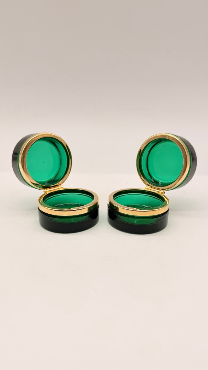 Paire de boîtes anciennes en verre de Bohême avec monture en bronze -photo-8
