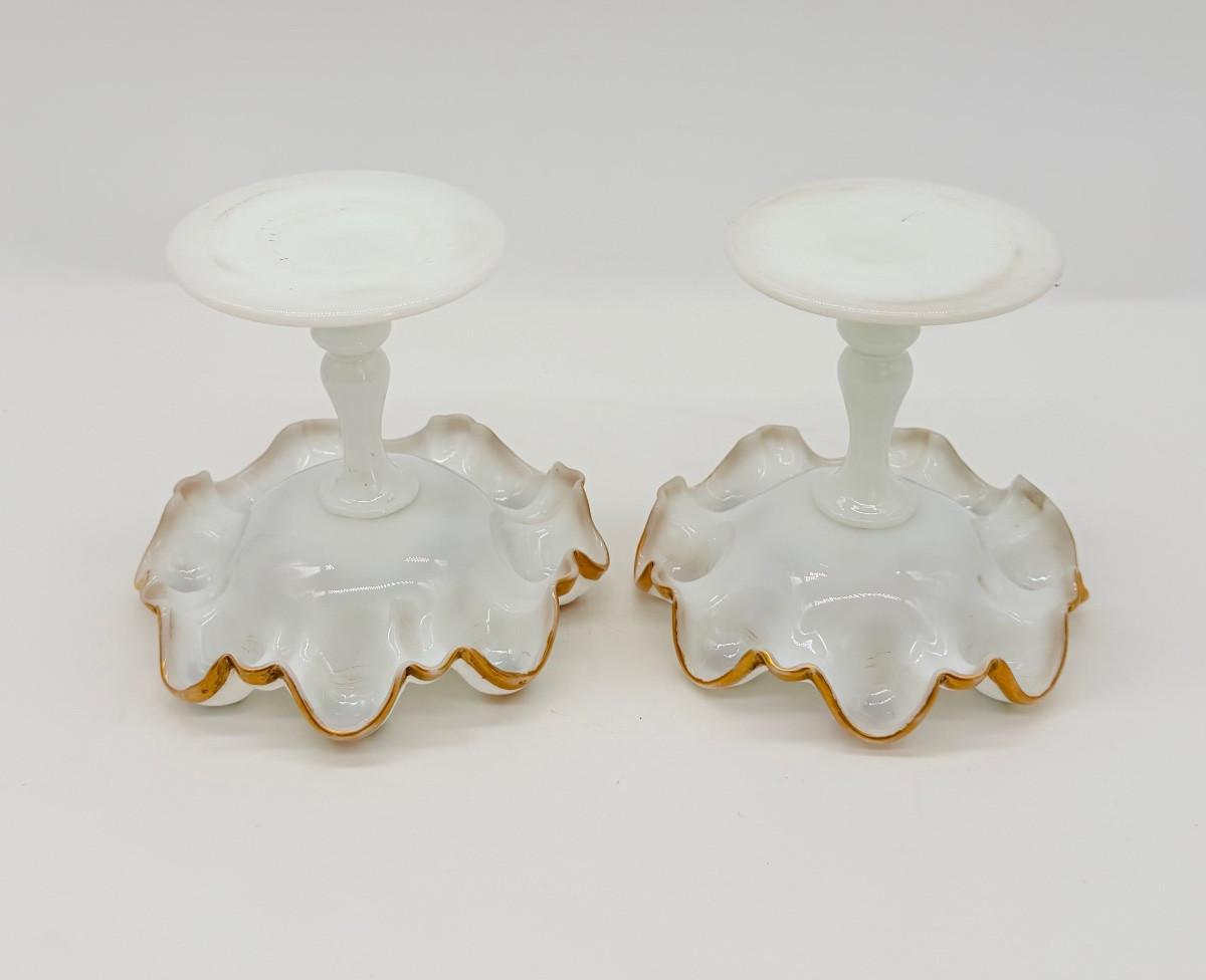 Paire de tasses en verre opaline ornées de fleurs peintes,XIXeme-photo-5