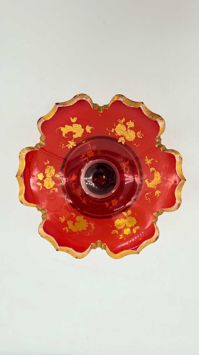 Bohemian Glass Tazza With Gold Decorations, 19th Century -photo-6