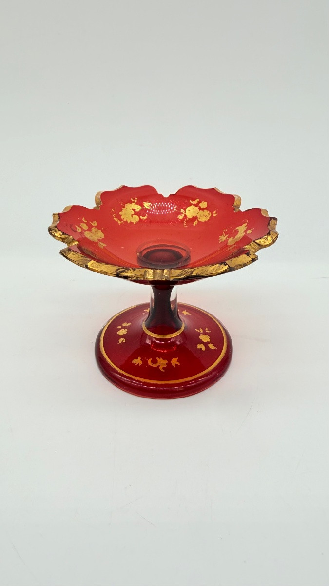 Bohemian Glass Tazza With Gold Decorations, 19th Century -photo-8