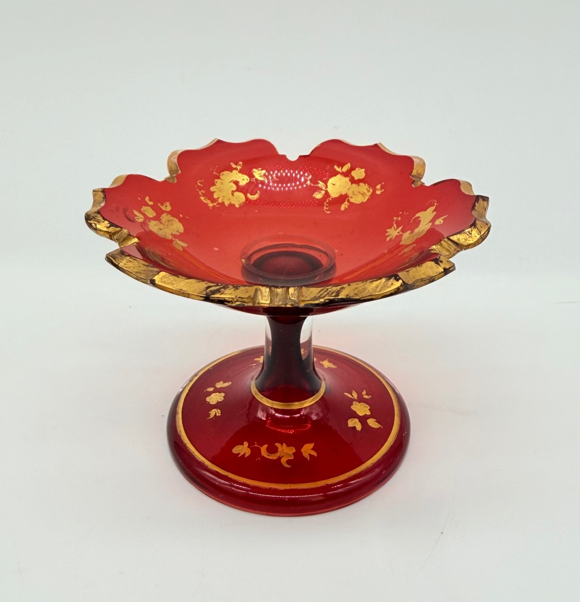 Bohemian Glass Tazza With Gold Decorations, 19th Century 
