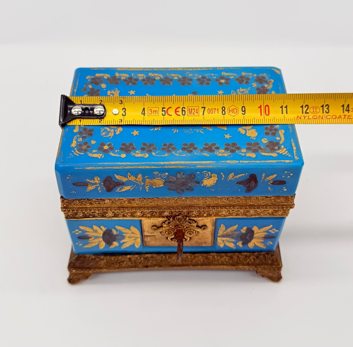 Coffret en Opaline  bleu turquoise peint à l'or,époque Charles X, J.B.Desvignes -photo-3