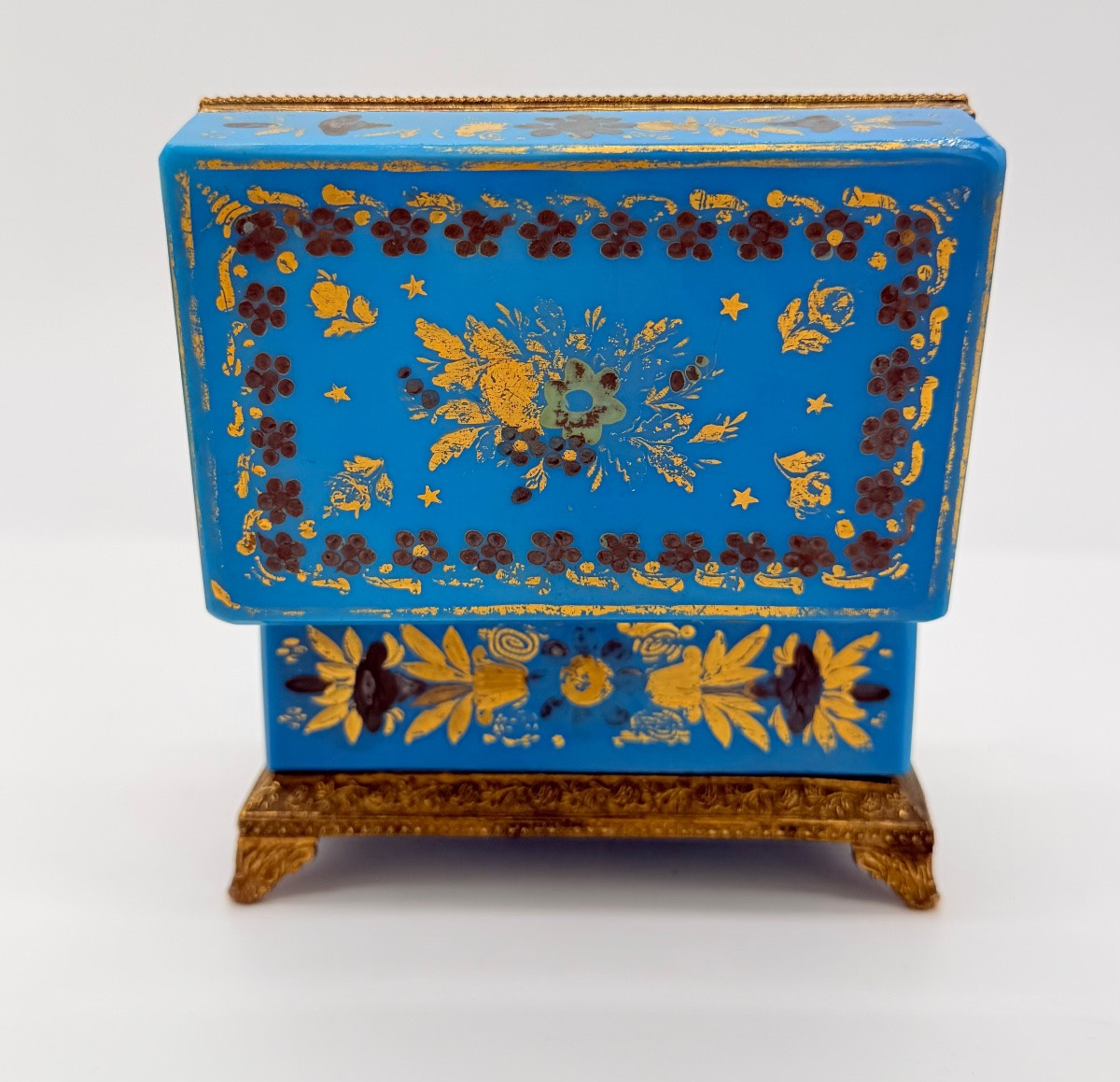 Coffret en Opaline  bleu turquoise peint à l'or,époque Charles X, J.B.Desvignes -photo-6