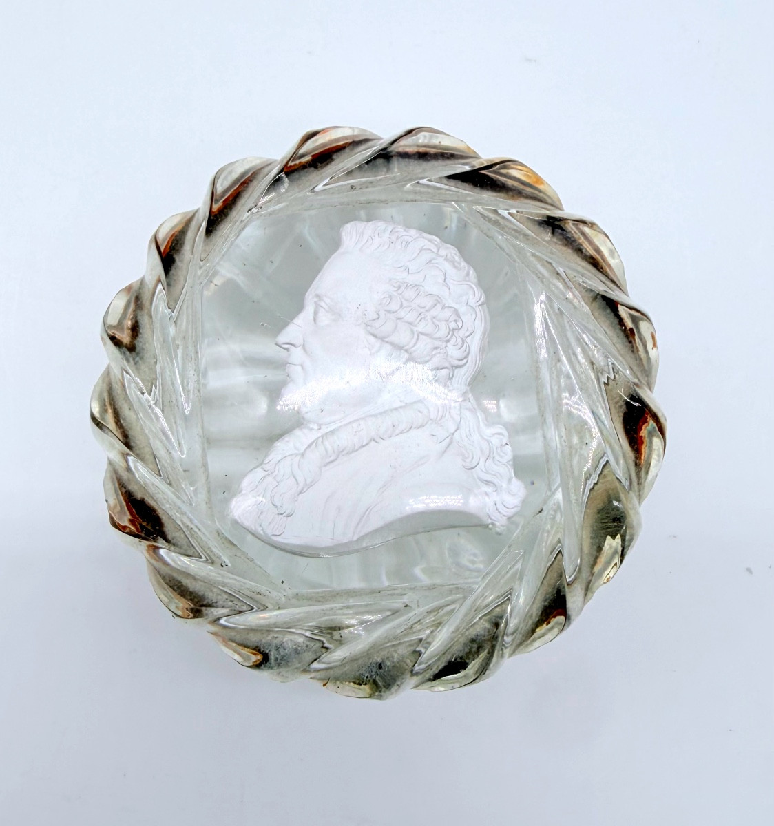 Baccarat Glass  Box Depicting De Beaumarchais, Charles X Period 