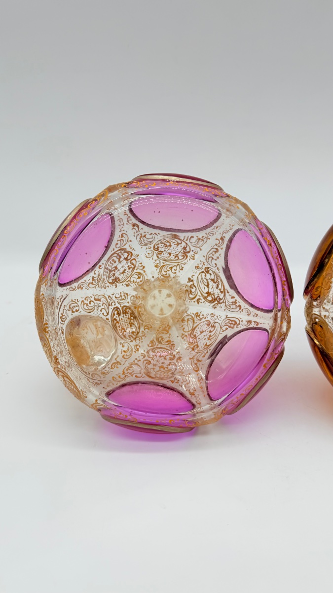Paire de cruches en verre Moser design cabochon,XIXeme-photo-6