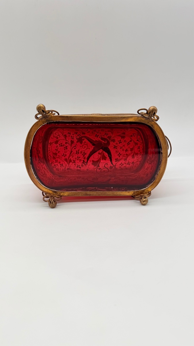 Bohemian Ruby Glass Box With Enamel Decorations, 19th Century-photo-5