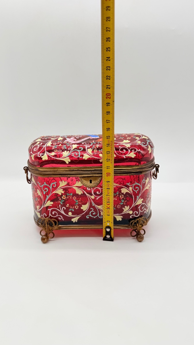 Bohemian Ruby Glass Box With Enamel Decorations, 19th Century-photo-7