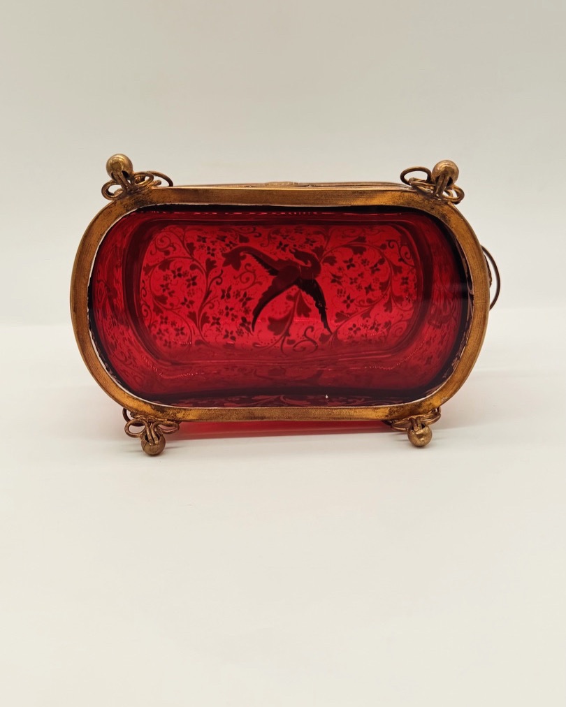 Bohemian Ruby Glass Box With Enamel Decorations, 19th Century-photo-8