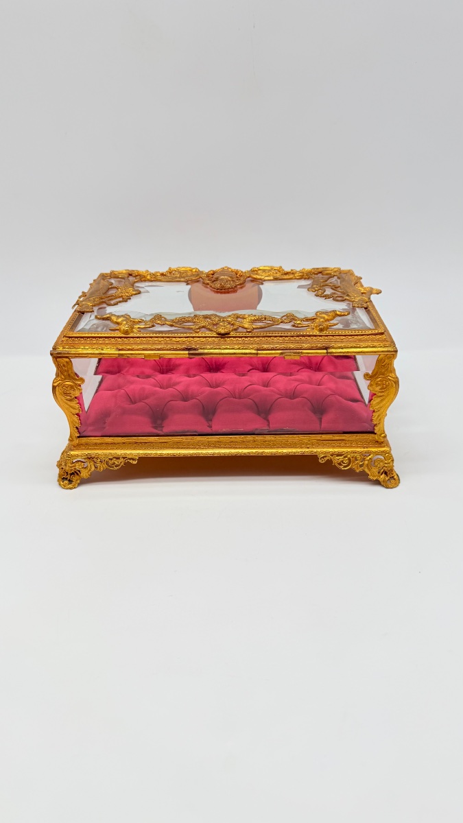 Crystal Jewelry Box With Gilded Bronze Decorations, 19th Century-photo-3