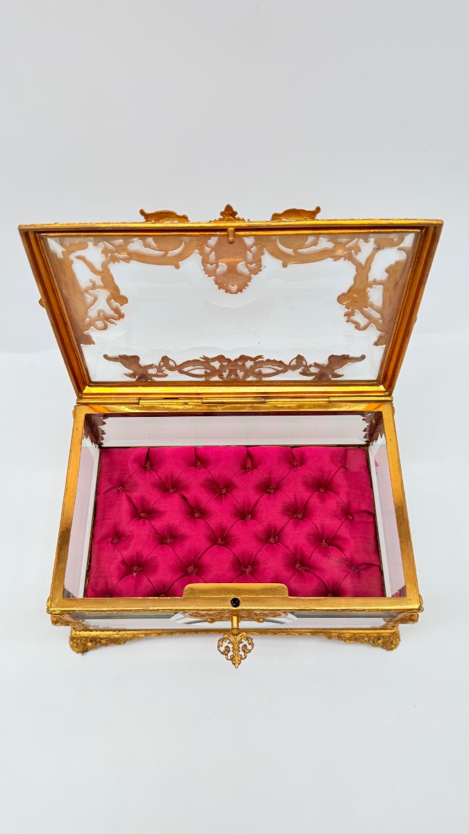 Crystal Jewelry Box With Gilded Bronze Decorations, 19th Century-photo-2