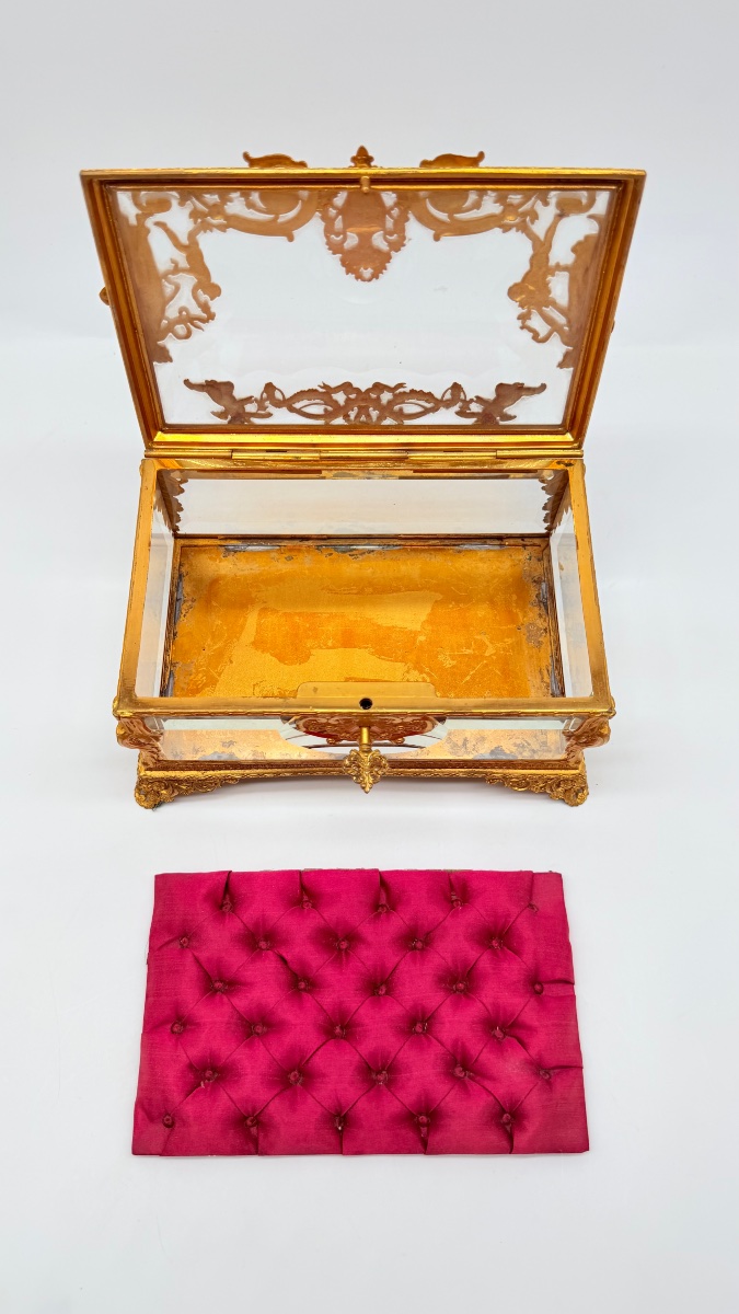 Crystal Jewelry Box With Gilded Bronze Decorations, 19th Century-photo-3