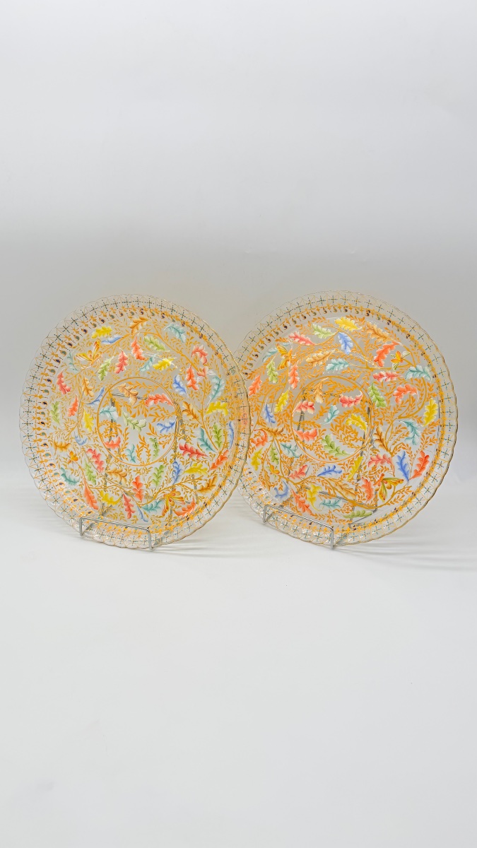 Pair Of Moser Enameled Glass  Chargers-photo-2