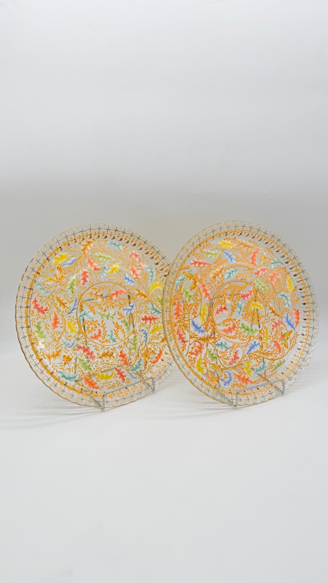 Pair Of Moser Enameled Glass  Chargers-photo-3
