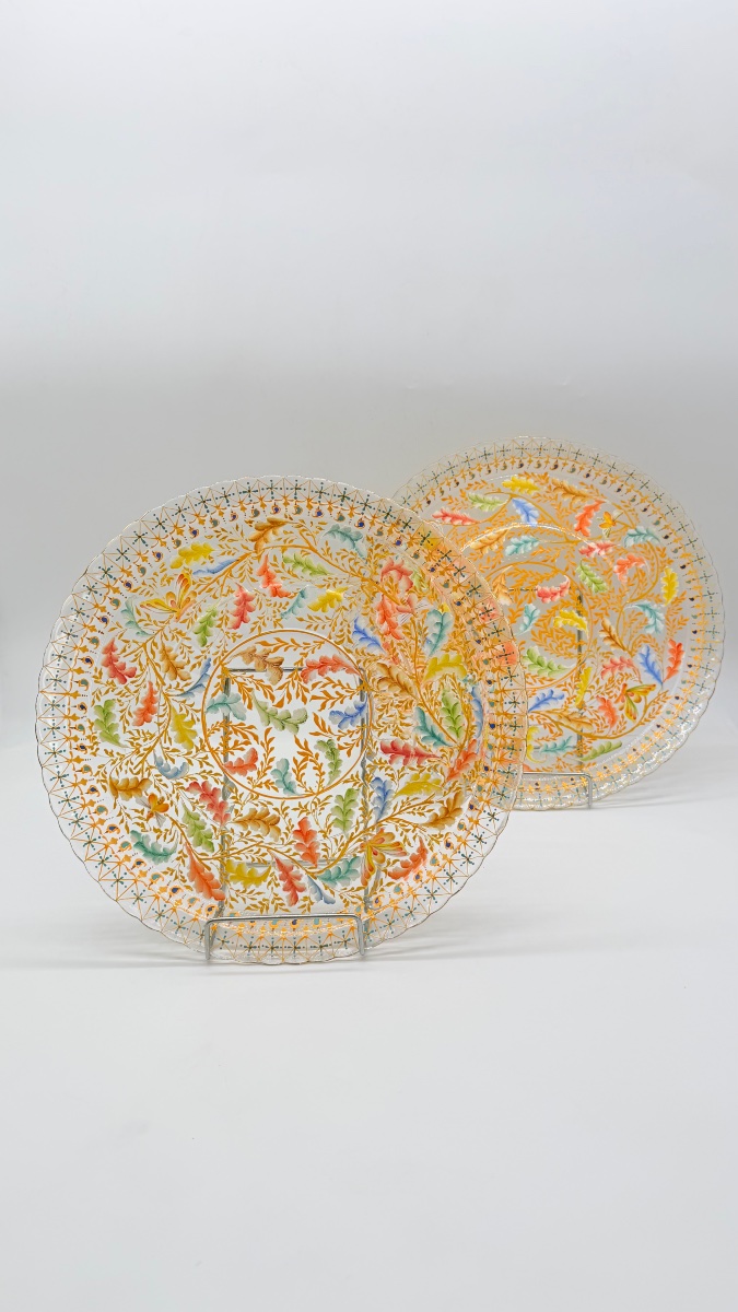 Pair Of Moser Enameled Glass  Chargers-photo-4