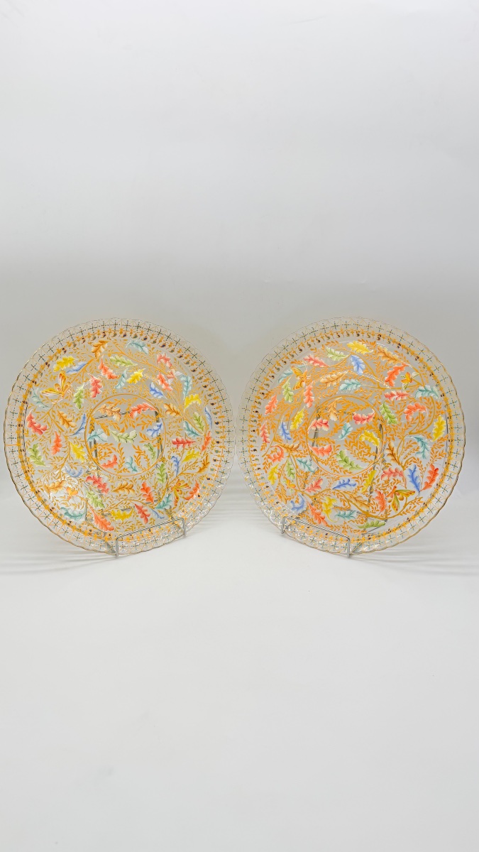 Pair Of Moser Enameled Glass  Chargers