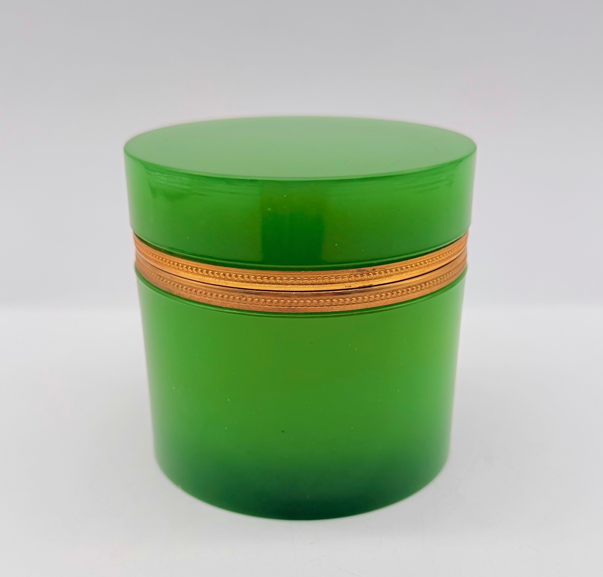 Italian Green Opaline Glass Set Of 3 Boxes , Venetian Glass-photo-3