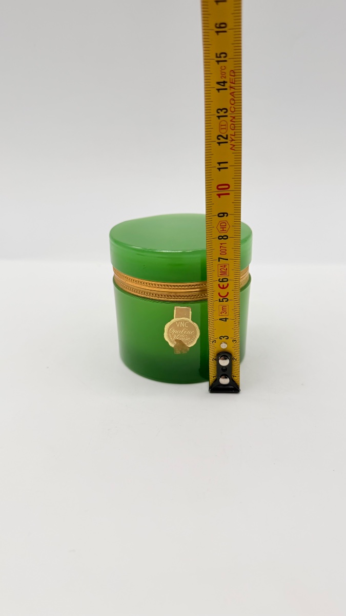 Italian Green Opaline Glass Set Of 3 Boxes , Venetian Glass-photo-1