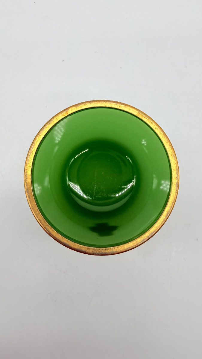 Italian Green Opaline Glass Set Of 3 Boxes , Venetian Glass-photo-3
