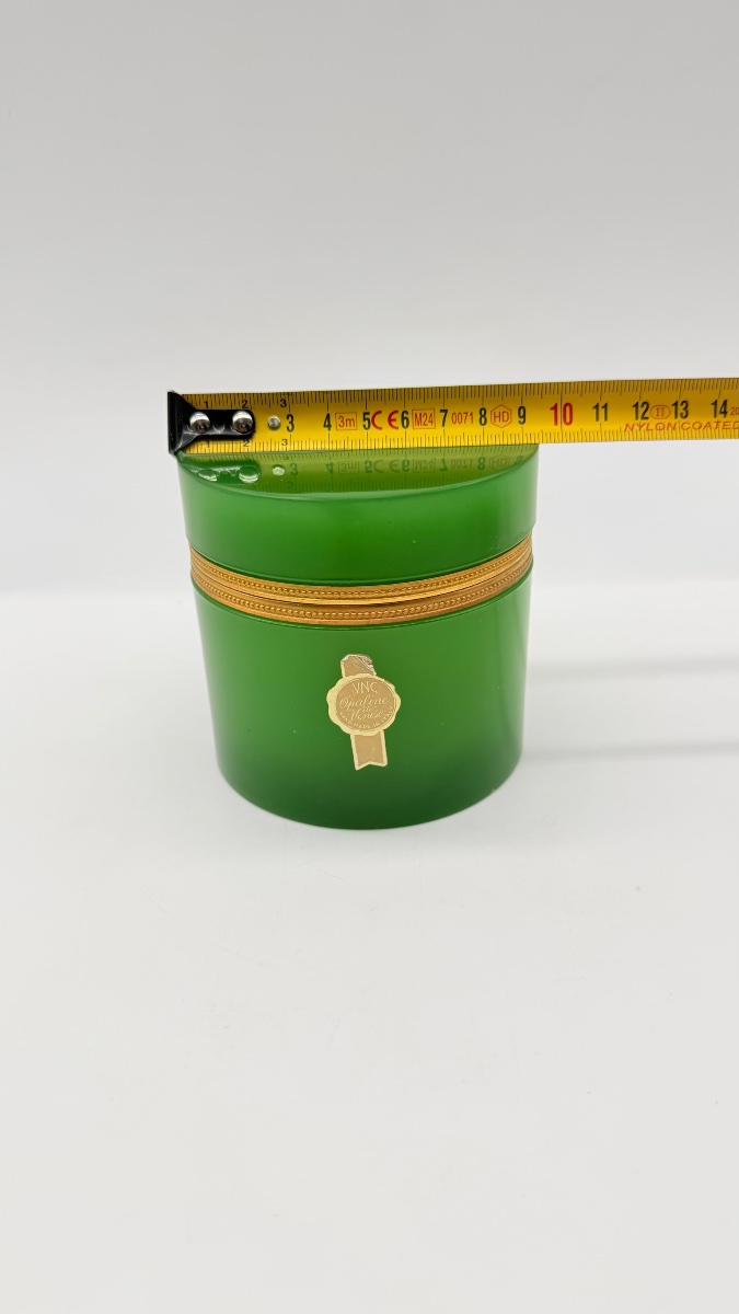 Italian Green Opaline Glass Set Of 3 Boxes , Venetian Glass-photo-8