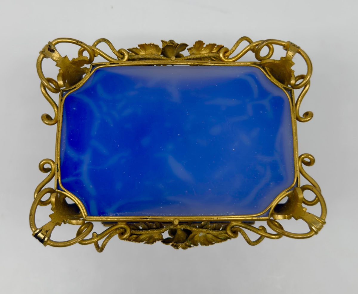 Coffret en opaline bleue française monture en bronze doré,XIXeme-photo-4
