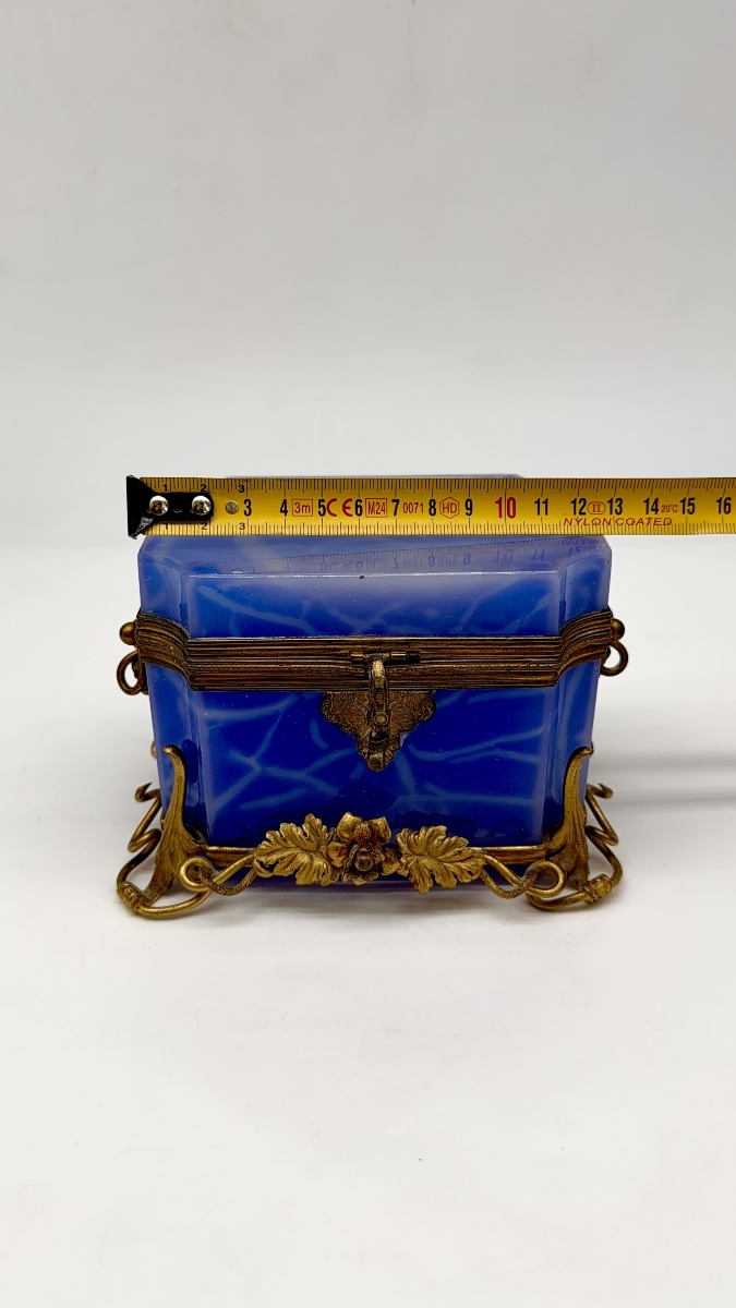 Coffret en opaline bleue française monture en bronze doré,XIXeme-photo-1