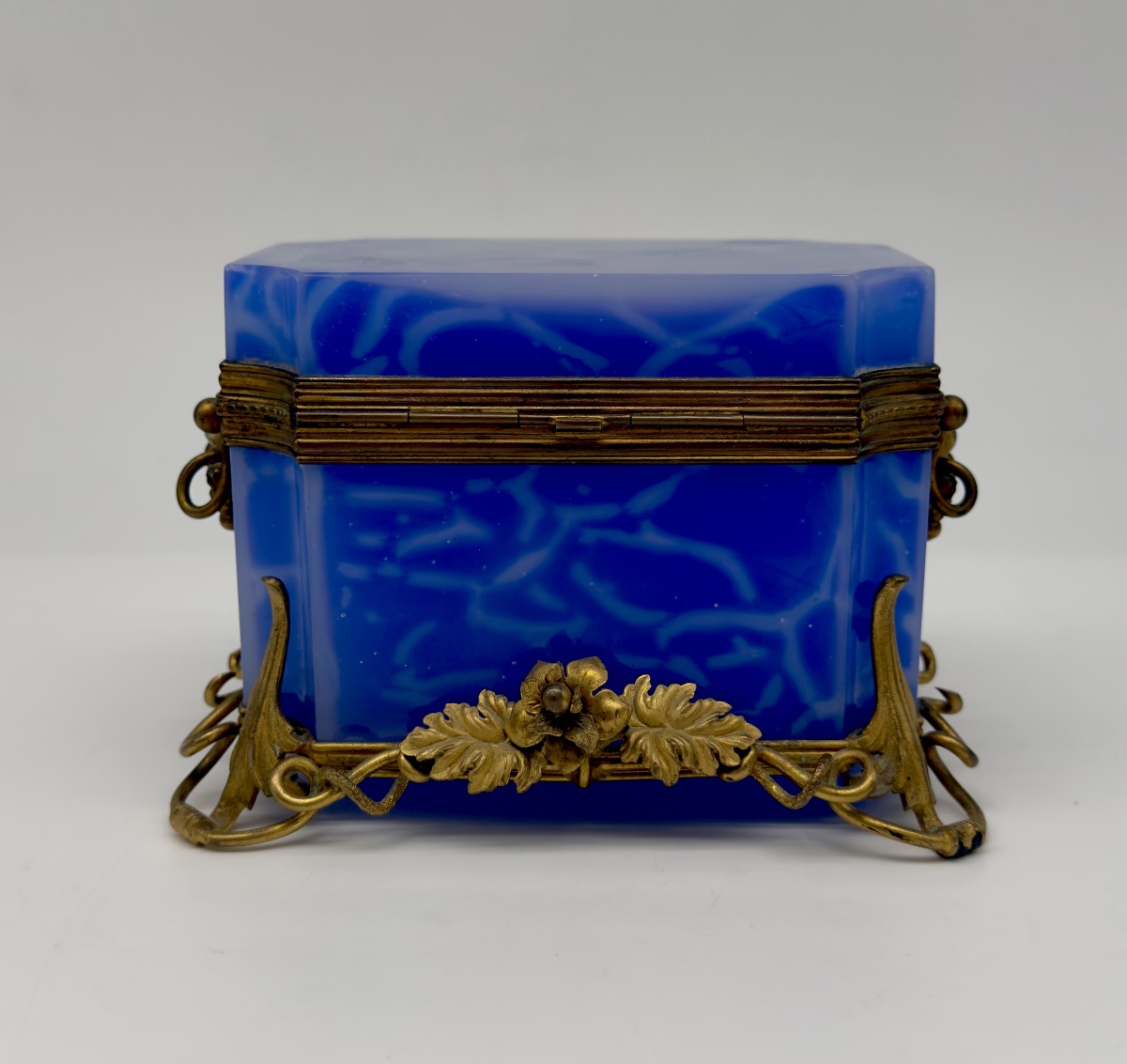 Coffret en opaline bleue française monture en bronze doré,XIXeme-photo-5