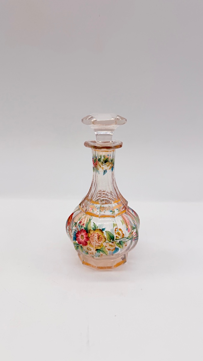 19century  Bohemian Glass Perfume Bottle With Enamel Floral Decoration -photo-2