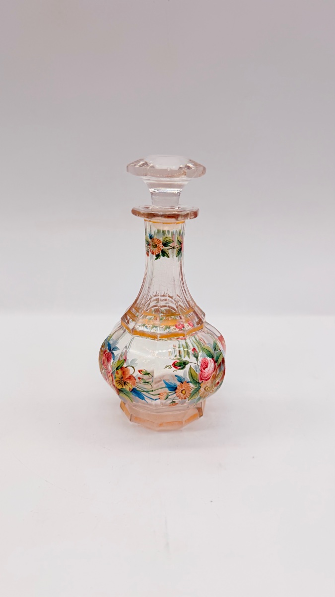 19century  Bohemian Glass Perfume Bottle With Enamel Floral Decoration -photo-4
