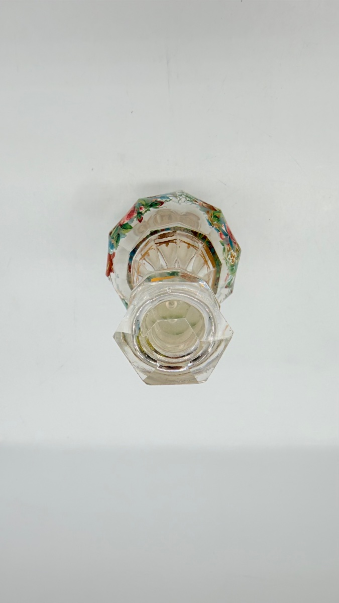 19century  Bohemian Glass Perfume Bottle With Enamel Floral Decoration -photo-1