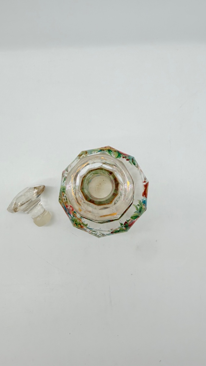 19century  Bohemian Glass Perfume Bottle With Enamel Floral Decoration -photo-2
