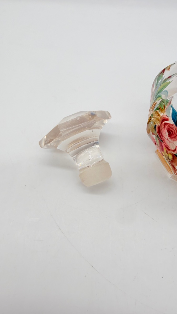19century  Bohemian Glass Perfume Bottle With Enamel Floral Decoration -photo-3