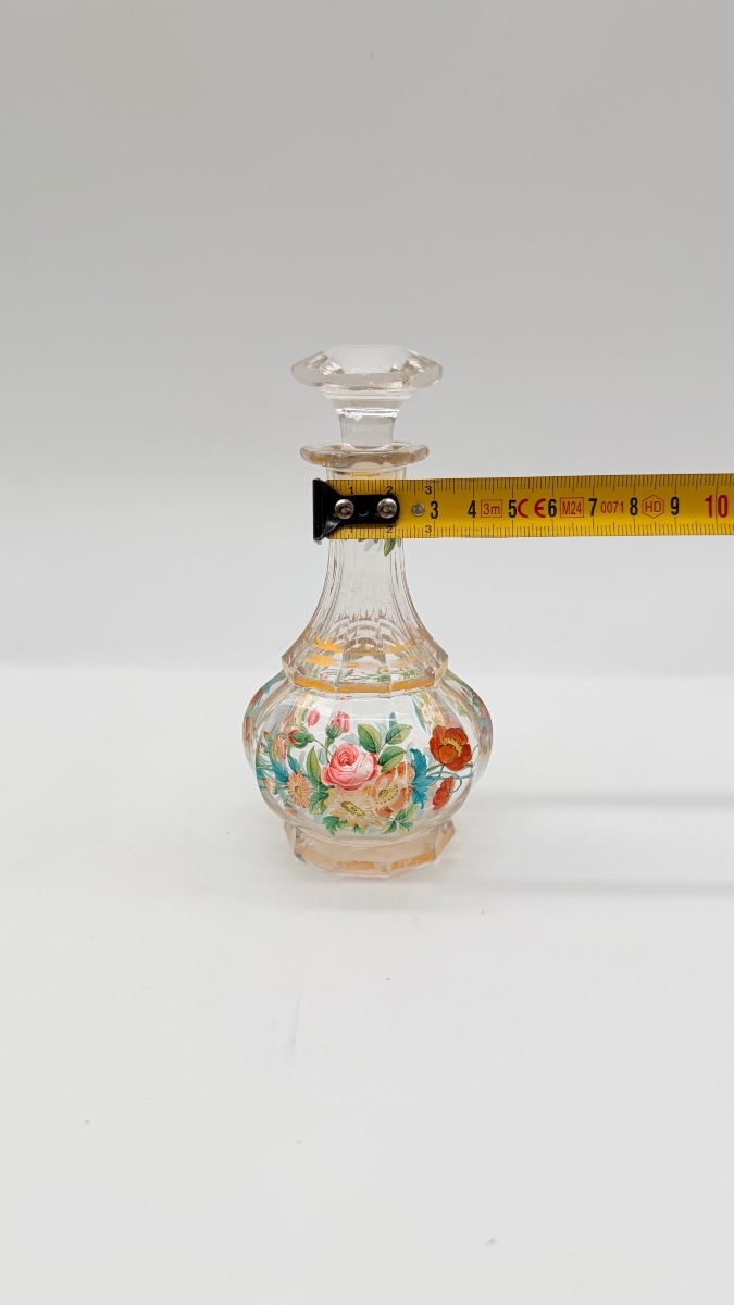 19century  Bohemian Glass Perfume Bottle With Enamel Floral Decoration -photo-6