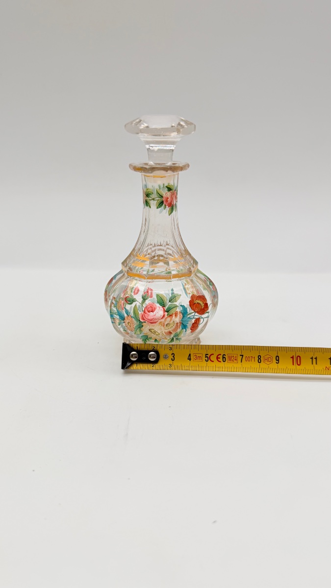 19century  Bohemian Glass Perfume Bottle With Enamel Floral Decoration -photo-7