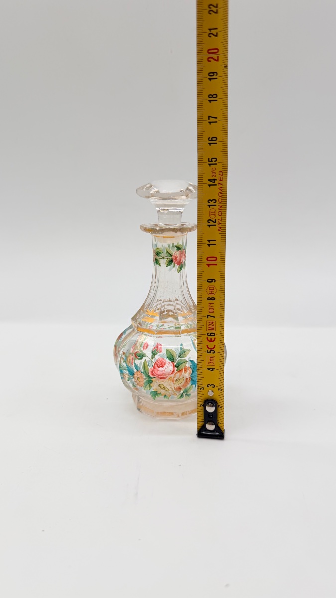 19century  Bohemian Glass Perfume Bottle With Enamel Floral Decoration -photo-8